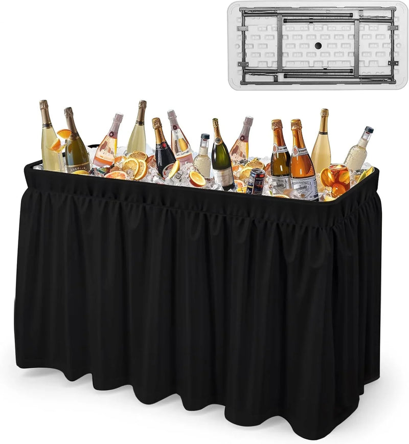 4 feet black ice crystal table, portable rear panel camping fishing cleaning table, plastic material with matching skirt, suitable for parties, barbecues, camping and picnics as an ice chest S8