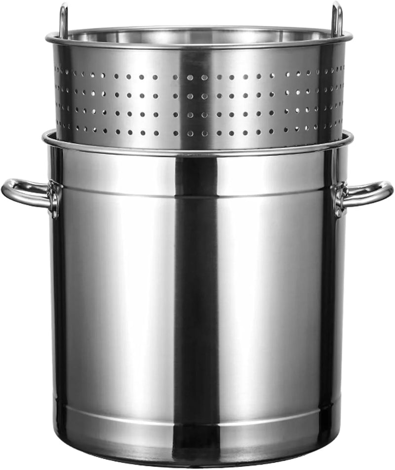 Outdoor Cooking Crawfish Seafood Boil Pot - Stainless Steel Stock Pot with Strainer Basket for Lobster Crab Boil and Shrimp Boil,17.8in/100 quart/25 Gallon S4