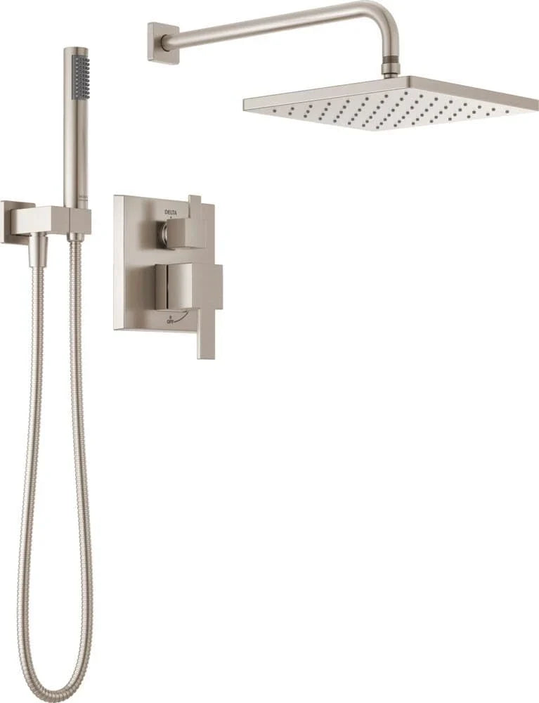 Square shower head set, rain shower head and handle set made of brushed nickel material, valve cover kit, 10 inches, stainless steel Z1