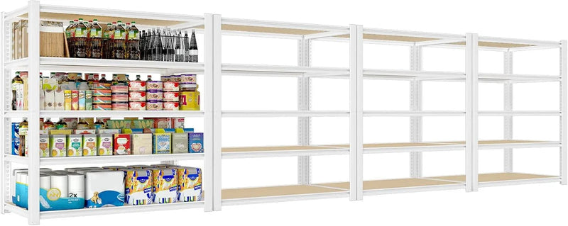 28-inch wide x 12-inch deep x 59-inch high closet storage rack - 5 layers of white metal connected shelves, adjustable heavy-duty garage shelves, practical shelf-style storage rack for kitchen storage, 4-piece set E8