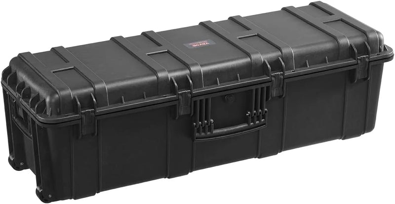 Waterproof sturdy case, large-capacity waterproof sturdy case, equipped with 3 handles, IP67 level waterproof protection case, with 6 clips, 6 lock holes and foam padding for large equipment, black version L5