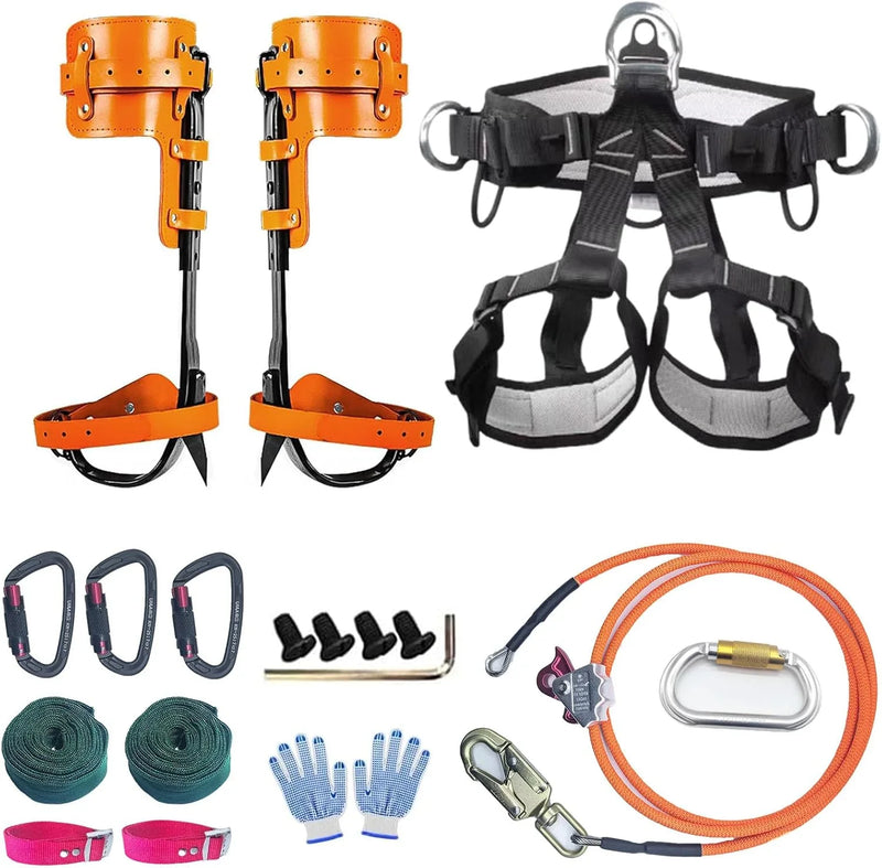 Tree Climbing Gear, Tree Climbing Spikes，with Adjustable Climbing Straps and Steel Core Flip Line Arborist Equipment for Climbers, Hunting, Fruit Picking ，Logging, Climbing Etc H0