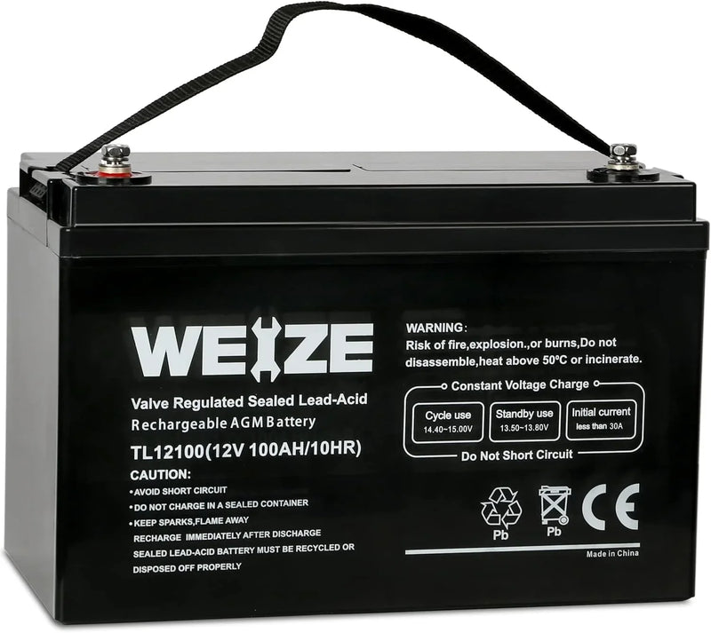 Deep Cycle AGM 12 Volt 100Ah Battery, Maintenance-Free, 3% Self-Discharge Rate, 1150A Max Discharge Current, Perfect for RV, Solar, Trolling Motor, Wind, Marine, Camping and Off-Grid System V7