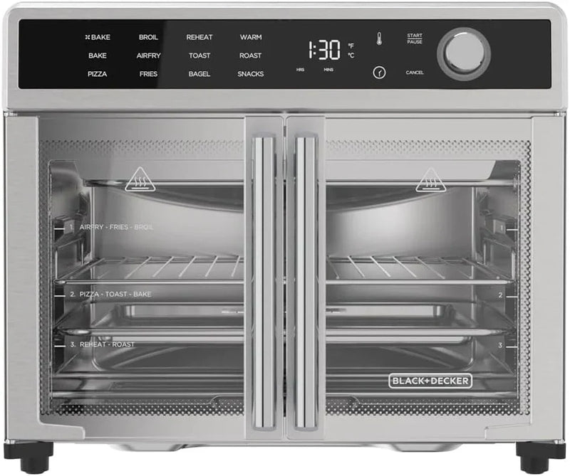 Crisp 'N Bake Air Fryer Toaster Oven Combo, 12 in 1 Countertop Convection Oven Cooks Food Fast, Fits a Whole Pizza or 6 Toast Slices, French Doors with Stainless Steel Finish W8