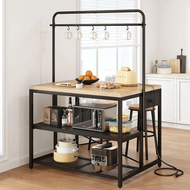 Kitchen Island, Kitchen Island with Storage, Bakers Rack, Island Table for Kitchen, Bakers Rack with Storage, Large Kitchen Island Table, Coffee Bar Table with Shelf,5 Racks,Pear Wood White O8