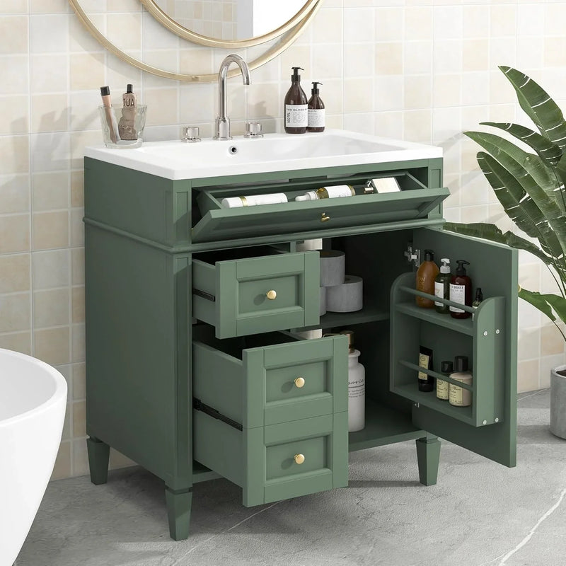 36" Bathroom Vanity with Single Sink Combo, Modern Undermount Bathroom Sink Cabinet with 2 Drawers and a Tip-Out Drawer, Freestanding Bathroom Vanities, Soft Closing, Solid Wood Frame A9