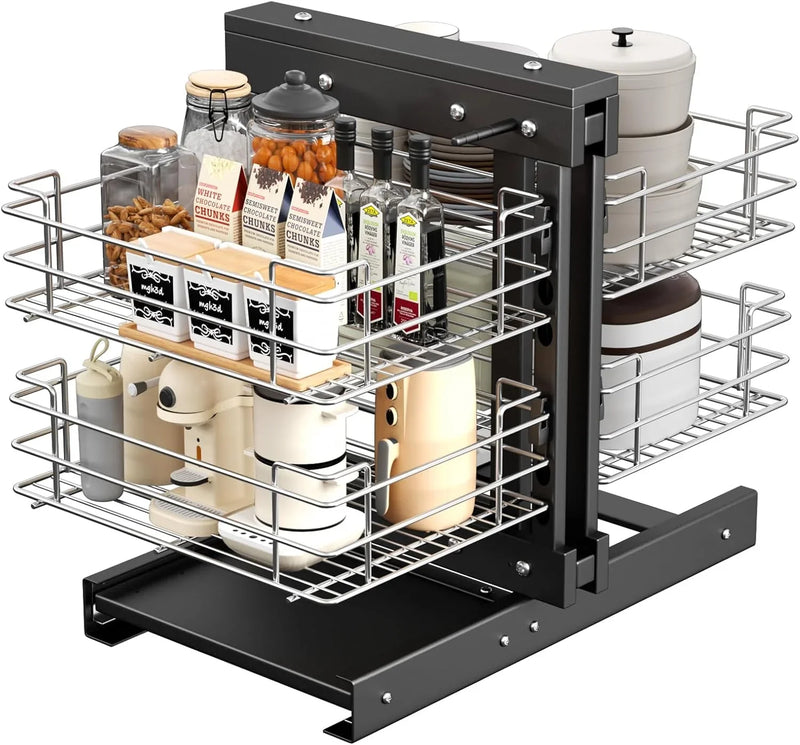 36" Blind Corner Pull Out Organizer,2 Tier 4 Shelf Kitchen Cabinet Organizer, Chrome Carbon Steel Storage Basket, Left Open & Right Open Compatible,for Blind Corner Kitchen or Bathroom Cabinet N2