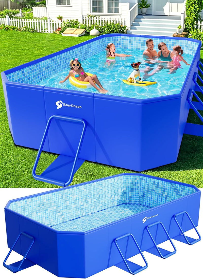 Foldable Pool, Large Non-Inflatable Swimming Pool For Kids,Adult Collapsible Pools Hard Plastic Shell, Oversized Thickened,Portable Folding Kids Pools for Backyard-Mosaic Design-115"x66"x20" S9