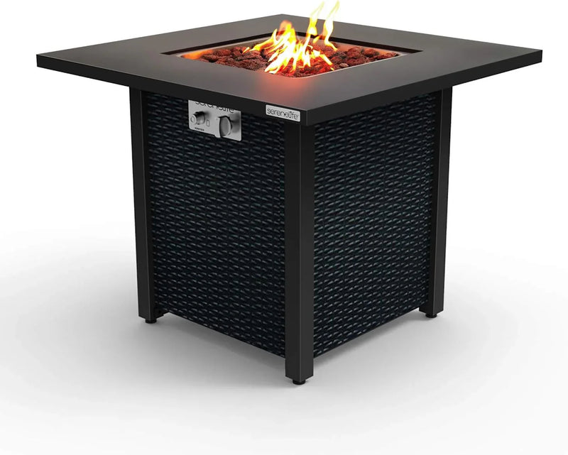 Propane fire pit table, 40,000 watt outdoor square gas fire pit, with lid, weather-resistant metal material, adjustable flame, rock melting set, highly suitable for use on decks, backyards and platforms (30 inches × 30 inches × 11 inches) S8
