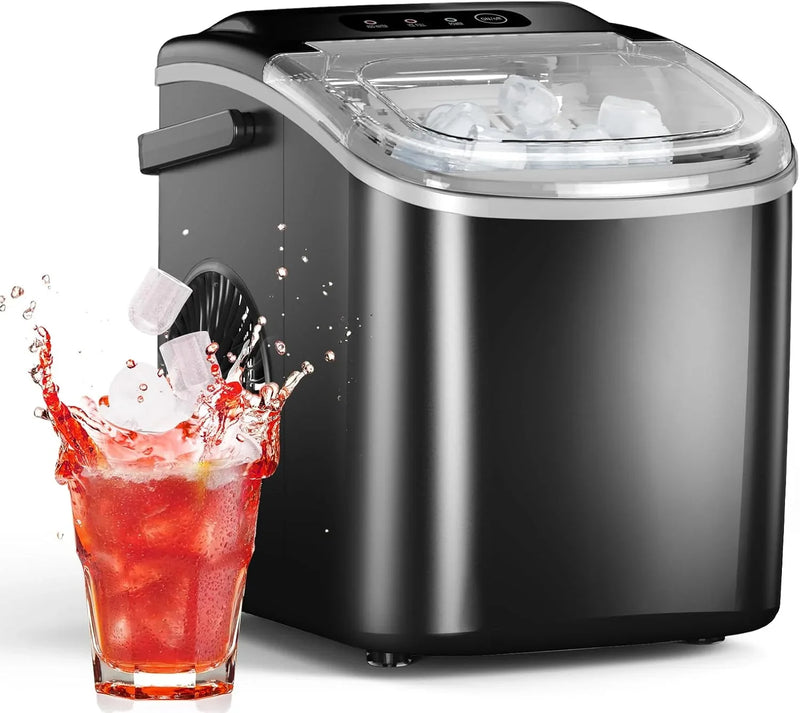 Ice Maker Countertop, Efficient Easy Carry Ice Machine, Self-Cleaning Ice Maker with Ice Scoop & Basket, 9pcs/ 8mins 26.6Lbs Per Day for Home/Office/Kitchen,Black T4