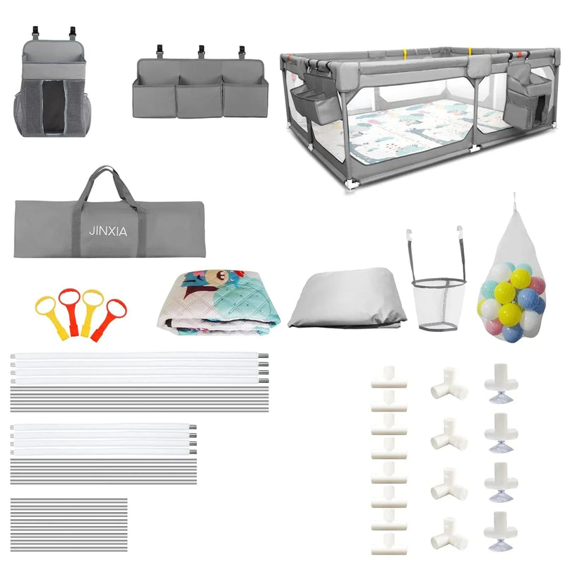 Baby Playpen with Mat 75"*59", Extra Large Playpen for Babies and Toddlers with Storage Bag, BPA-Free, Non-Toxic, Safe No Gaps Playards for Babies, Sturdy Safety Play Yard for Indoor Outdoor Fun, Grey Y9
