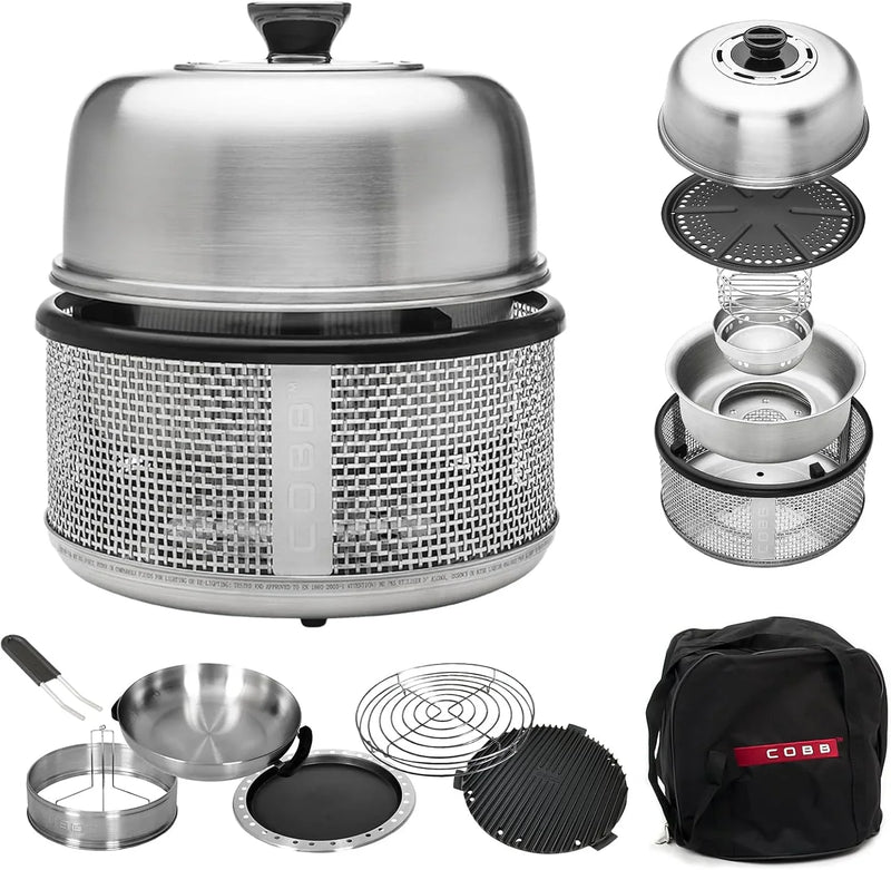Stainless steel non-smoking portable tabletop charcoal grill with a frying pan, an outdoor barbecue grill with 10 functions, suitable for camping, boats and RVs, is the perfect combination for an outdoor kitchen (fully equipped) P8