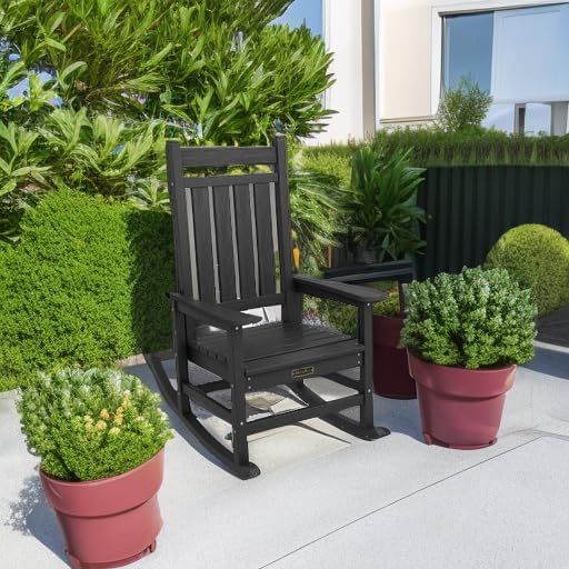 Outdoor Rocking Chair, HDPE Rocking Chair for Adults, All Weather Porch Rockers for Lawn Garden, White W8