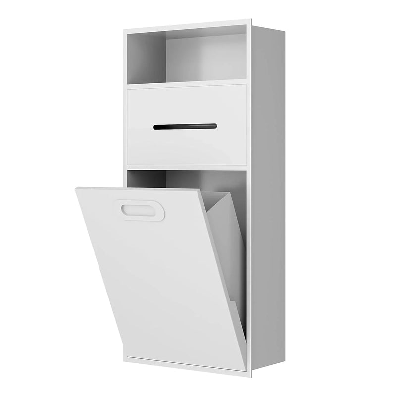 6.2 Gallon Bathroom Trash Can Tilt Out Trash Bin Cabinet, Hidden Trash Can Cabinet Recessed Wall Mounted Stainless Steel with Toilet Paper Holder for Bathroom/Bedroom/Office/Kitchen, Black E1