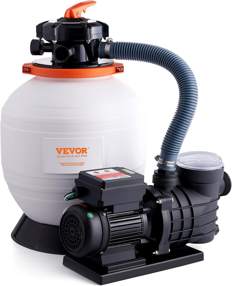 Outdoor swimming pool sand filter pump, 16 inches, 3500 liters/minute, 1 horsepower, swimming pool water pump system and filter kit set, equipped with 6-way multi-interface valve and filter basket, suitable for both household and commercial swimming C3