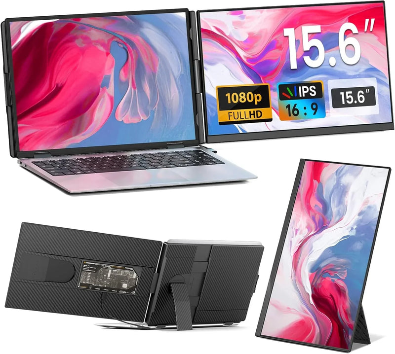 Laptop Screen Extender - 15.6" FHD 1080P Portable Monitor for Laptop, Detachable & Plug and Play Dual Laptop Monitor Extender for 13"-17.3" Laptops, Compatible with Wins/Mac/Android/Chrome K3