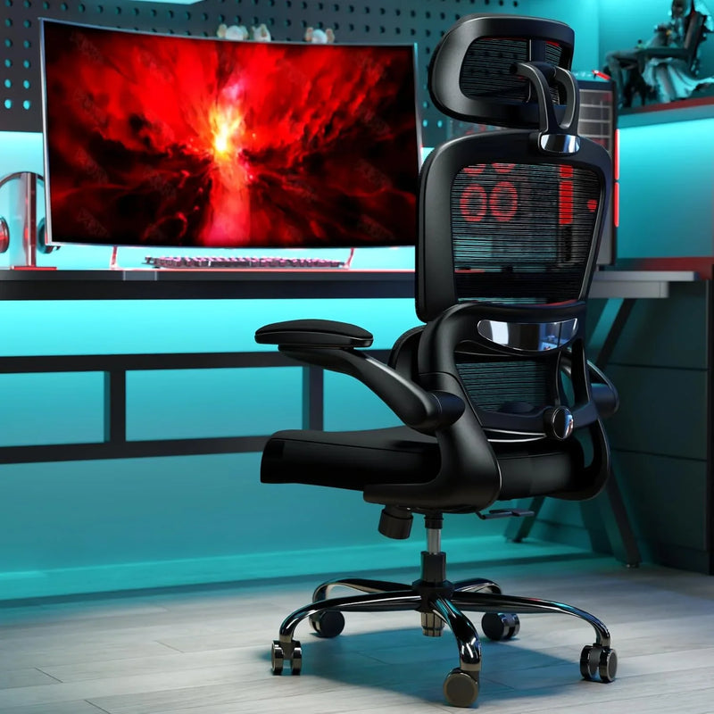 Office Chair Ergonomic Desk Chair, 330 LBS Home Mesh Office Desk Chairs with Wheels, Comfortable Gaming Chair, High Back Office Chair for Long Hours, Office Chair for Study and Work (Grey) C4