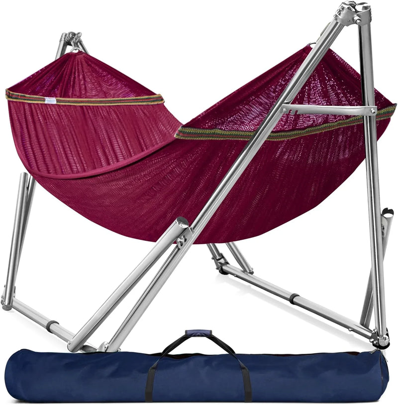 Double hammock with frame, with a load capacity of 650 pounds, double hammock with support rods, made of high-quality 201 stainless steel, assembled in 30 seconds, sturdy and flexible portable hammock frame, suitable for outdoor and indoor use, black H0