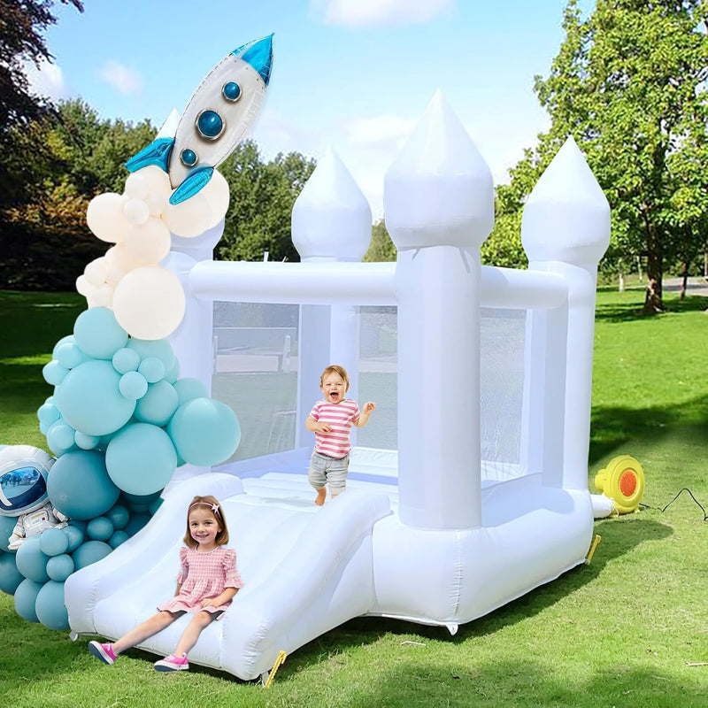 White Bounce House Indoor Outdoor Bouncy Castle for Kids 2-8 Oxford Toddler Bounce House with Slide Balloon & Blower,103 x 71 x 90 inch,Children's Birthday Party Easter Party Gifts P3