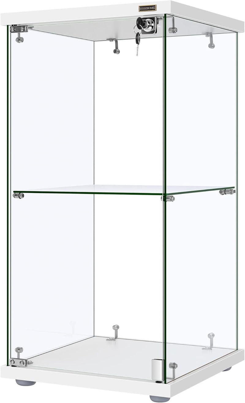 4 Layers 15.7''W x 15.7''D x 62.6''H Glass Display Cabinet Countertop Showcase with Lock, 5mm Tempered Glass 25mm MDF Base R4