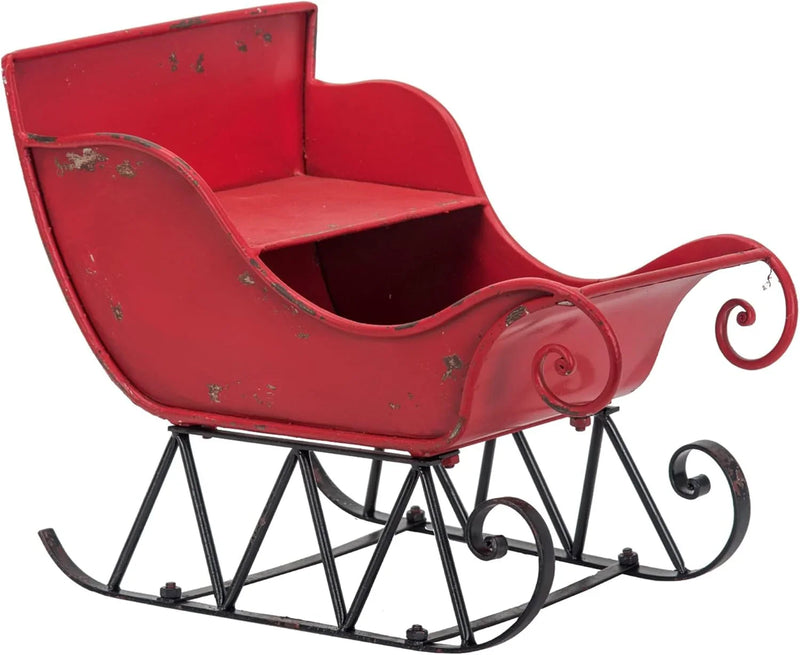 Christmas Sleigh Outdoor Decorations Large-sized Worn Red Metal Santa Sleigh Toy Decoration Gift Basket Winter Decorations Indoor Christmas Garden Santa Sleigh Decoration - 39 inches (Sleigh-L) E5