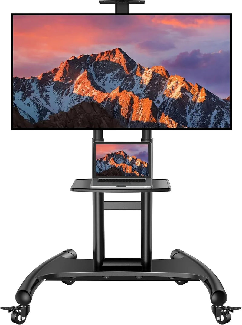 Rolling/Mobile TV Cart with Wheels for 32-82 Inch LCD LED 4K Flat Screen TVs - TV Floor Stand with Shelf Holds Up to 100 lbs, Height Adjustable Trolley Max VESA 600x400mm- PSTVMC05 T9
