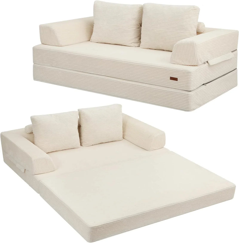 Foldable sofa bed (large size), foldable floor sofa, denim foldable sofa bed as a sleeping mattress, with pillows, boneless sofa, comfortable and relaxing double seat, suitable for living room and bedroom, navy blue color I2