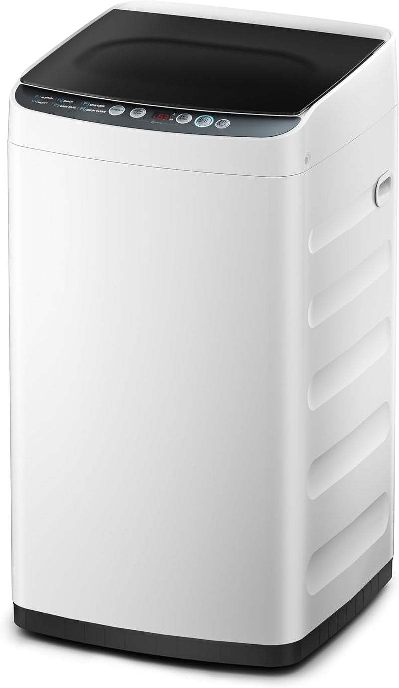 Portable Washer with 6 Cycles, Drum Clean, Quick, Stainless Steel Tub, Transparent Lid, LED Display Washing Machine, White U0