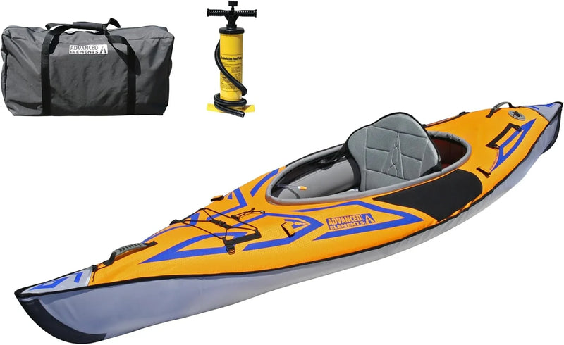 Advanced frame sport inflatable kayak - Lightweight day hiking kayak, equipped with a backpack and an inflation pump - 10 feet 5 inches - 26 pounds - Orange V7