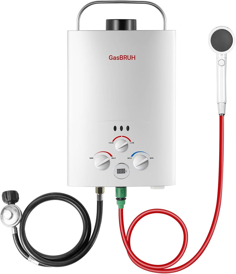 Tankless Water Heater Outdoor, 1.58 GPM, 6L Portable Propane Camping Water Heater with Overheating Protection for Indoor,RV,Camping L6