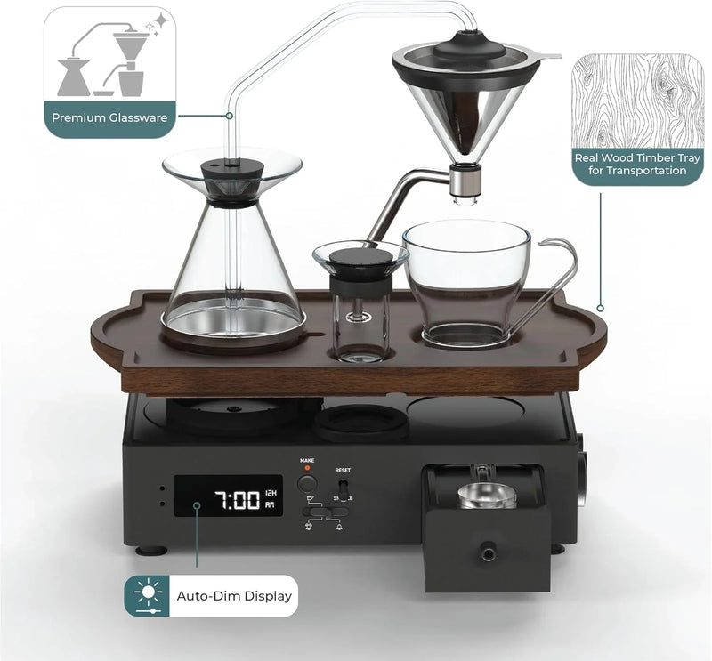 Coffee Alarm Clock Coffee Maker- Black Walnut T3
