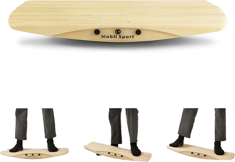 Standing Desk Balance Board Mat | Anti-Fatigue Handcrafted Wooden Wobble Board for Foot, Knee & Back Pain Relief | Simulate Surfing/Skiing/Skateboarding Movements E5
