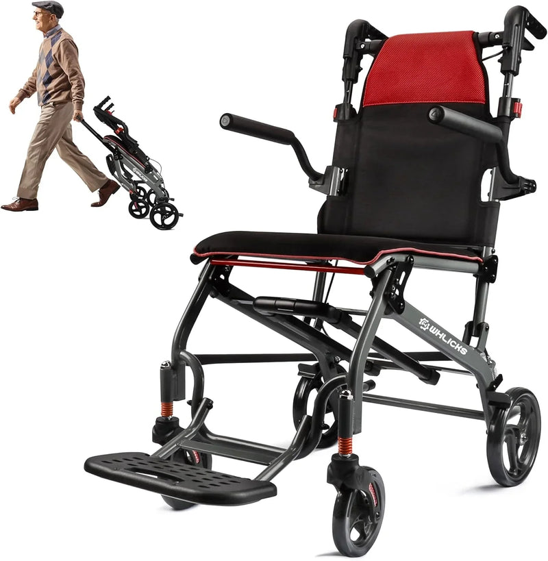 Wheelchairs for Adults Transport Chair Lightweight Foldable with Telescopic Handle, 19.4lbs Portable Folding Travel Wheel Chairs for Seniors A8