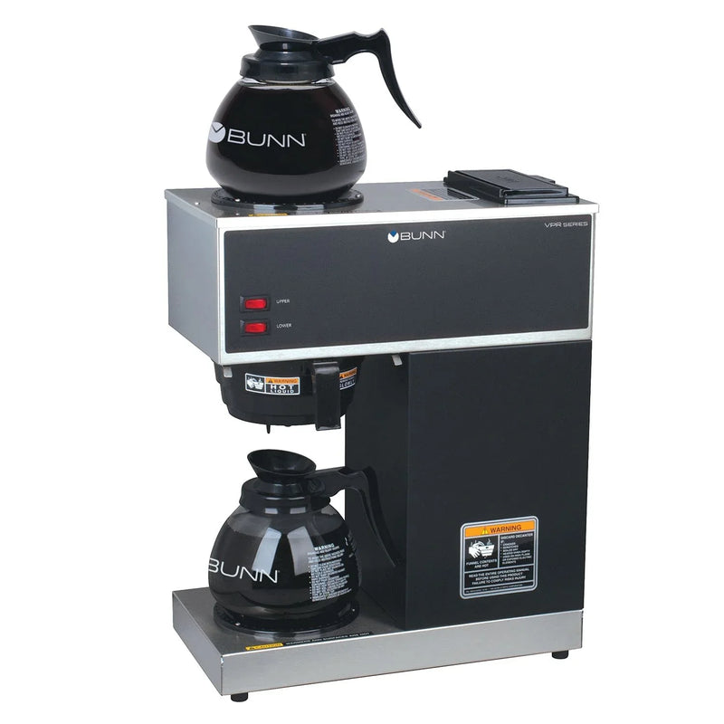 BUNN VPR-2GD 12-Cup Pourover Coffee Maker, Black, with Upper & Lower Warmers, 2 Glass Decanters, Commercial Use V7