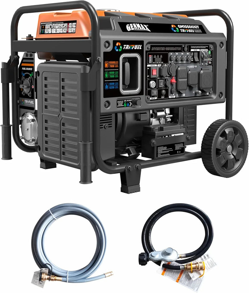 Tri Fuel Open Frame Inverter Generator,with ATS,Quiet Technology,CO Sensor,digital display and 50A,Ideal for Home backup,contruction site and RV Camping (GM10500XiT) J9