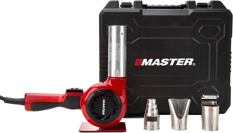 Industrial hot air gun kit, quick replacement of plug-in heating elements, adjustable temperature, voltage 120 volts, power 1740 watts, current 14.5 amps, assembled in the United States. O3