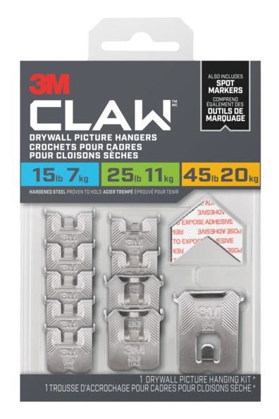 3M Claw DrywAll Picture Hangers Assorted Kit, 45-lb Capacity J7