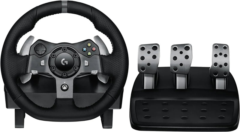 Drive Force racing car steering wheel and pedals, real force feedback function, stainless steel shift paddles, leather steering wheel cover suitable for Xbox Series X|S, Xbox One, PC and Mac - Black H1