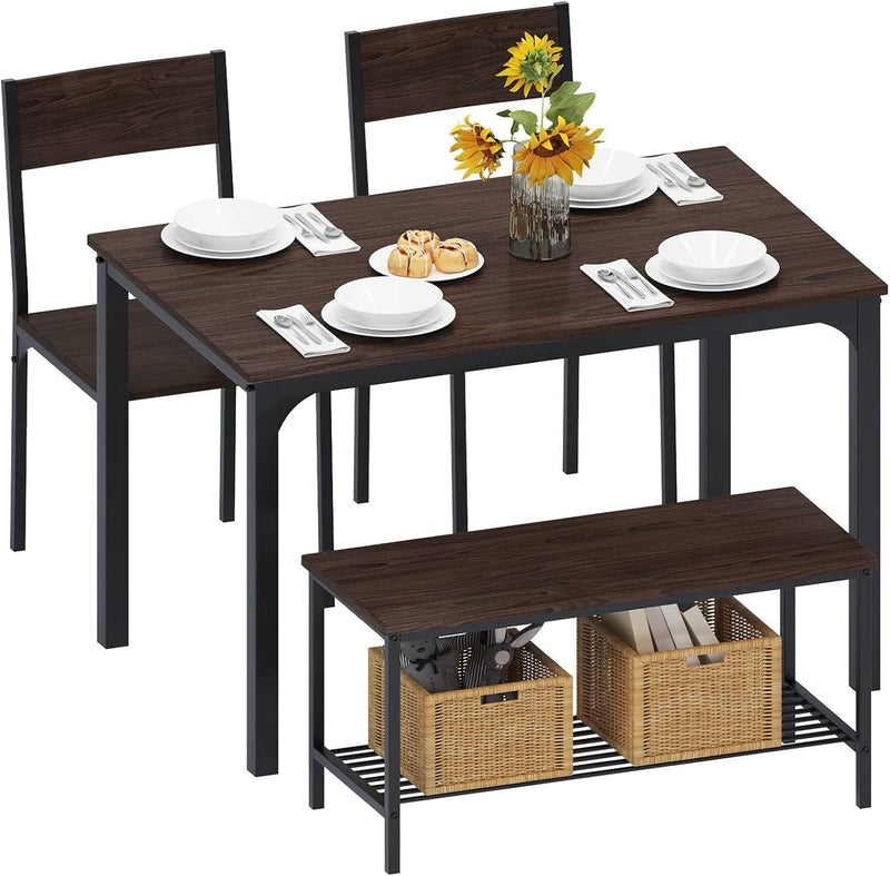 Dining Table and Chairs Dining Table Set with 2 Chairs and 1 Bench Bar Set Kitchen Table and Chairs for Dining Room Bistro Set，Pure White U3