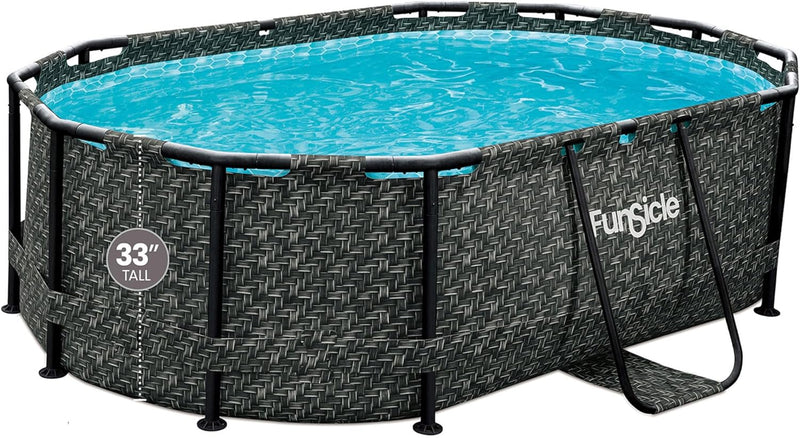 167 by 98 by 39.5 Inches Oasis Designer Oval Frame Outdoor Above Ground Swimming Pool Pool Set with Accessories, Dark Herringbone Gray Q9