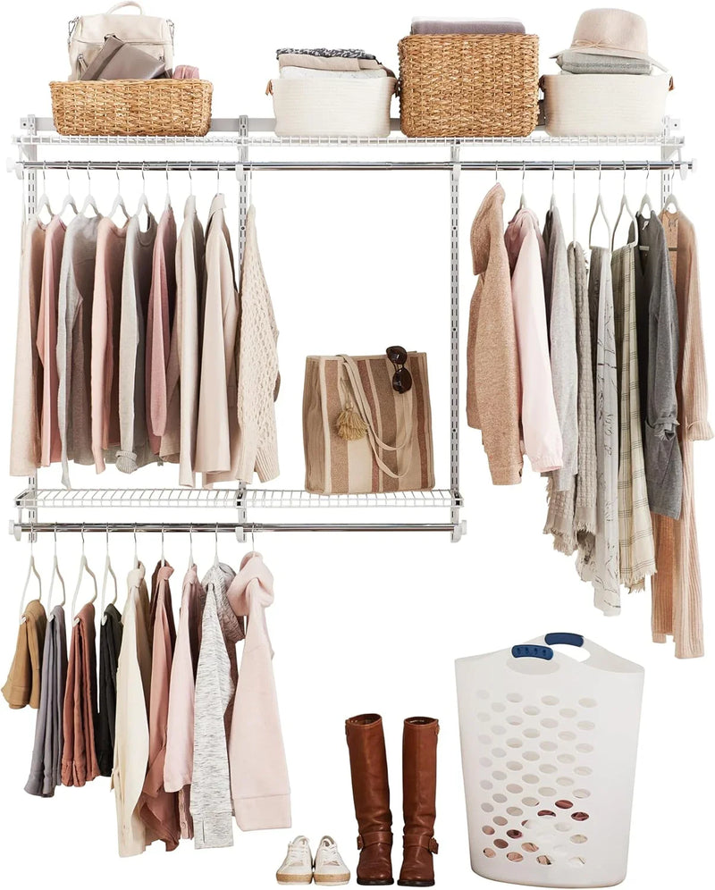 Rubbermaid Configurations Custom Closet Kit 4-8 Ft. Adjustable Metal Wire Shelving White Finish Expandable Organization System Hardware Included for Home Closet/Pantry/Laundry/Mudroom L9