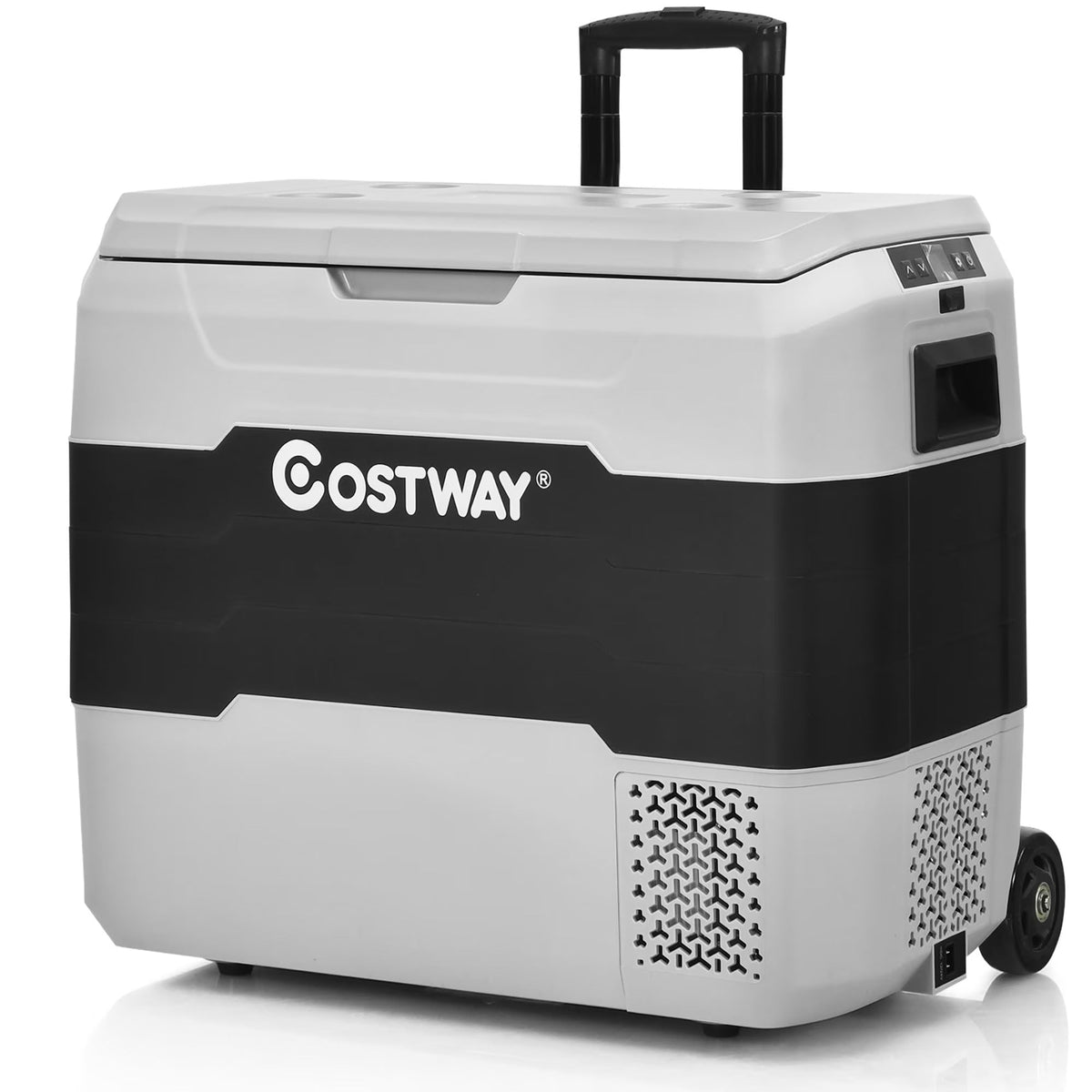Costway 53 qt Wheeled Corded Electric Dual-Zone Portable Car Refrigerator, White