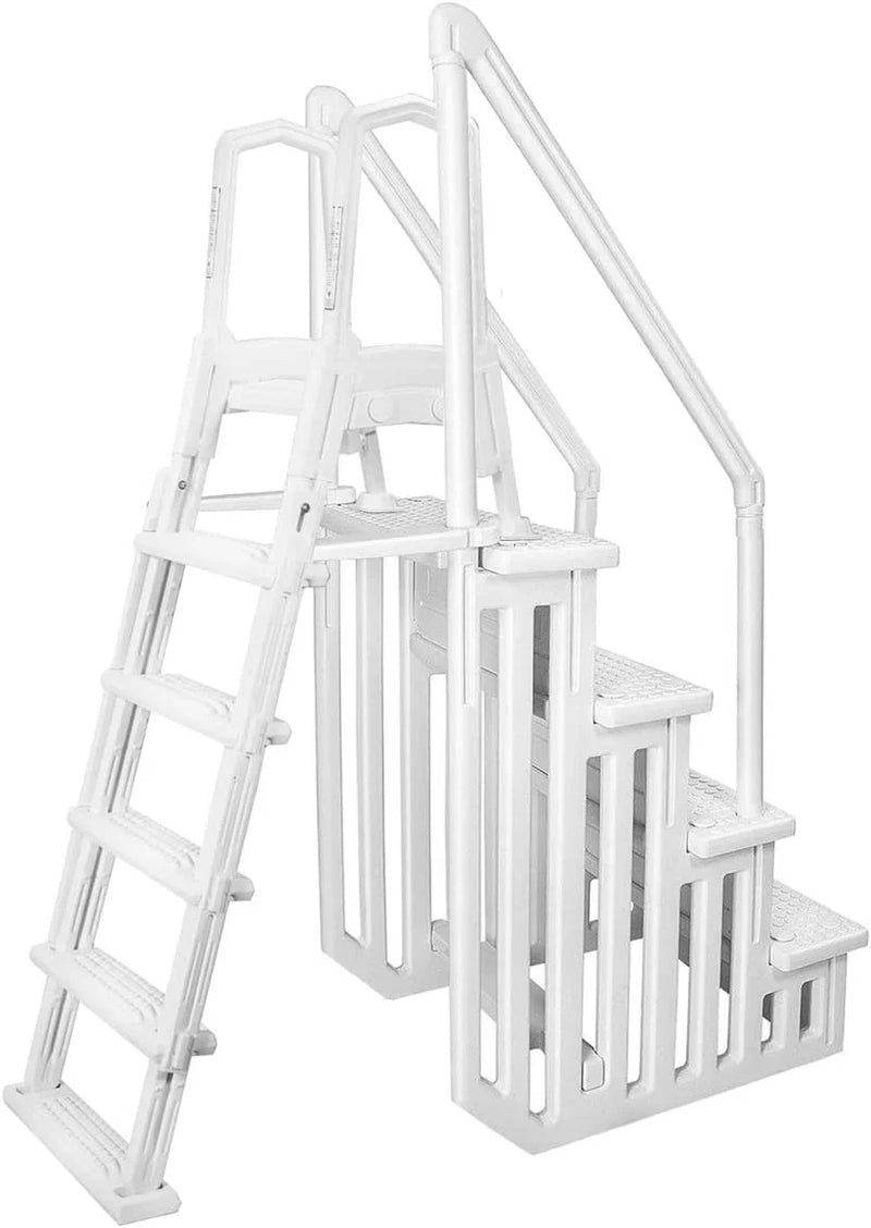 Deluxe Above-Ground Pool Ladder A-Frame Swimming Non-Sliip Step Ladder, White K5
