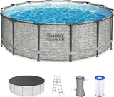 Above Ground Swimming Pool w/ Pump, Cover, & Ladder, 14' x 48", Steel Pro MAX, Gray - Backyard Outdoor Round Pool w/ Filter, 42-Inch Deep Water