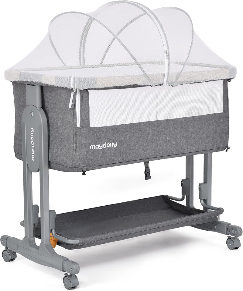 Maydolly Baby Bassinet Bedside Crib, 3-in-1 Baby Bassinet Bedside Bed with Mattress and Soft, Breathable Sheet, 7-Height Adjustable, Stable and Reliable Crib for Nursery H5