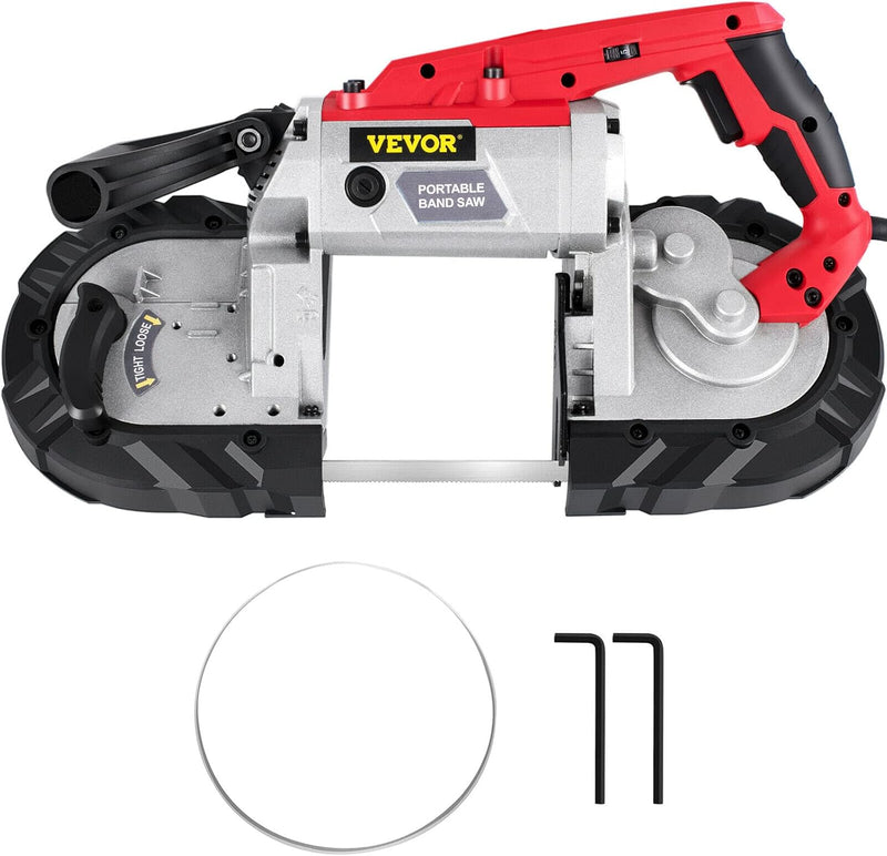 Portable Band Saw, 110V Removable Alloy Steel Base Corded Band Saw, 5 Inch Cutting Capacity Hand held Band Saw,Variable Speed Portable Bandsaw, 10Amp Motor Deep Cut Band saw for Metal Wood E0