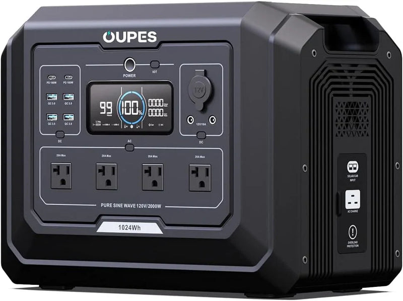 1 Portable Power Station 2000W (4500W Peak), 1024Wh LiFePO4 Battery Generator with 1400W AC Charging & 800W Solar Charging, Expandable to 5120Wh, for Home, Power Outages, Camping & RVs F9