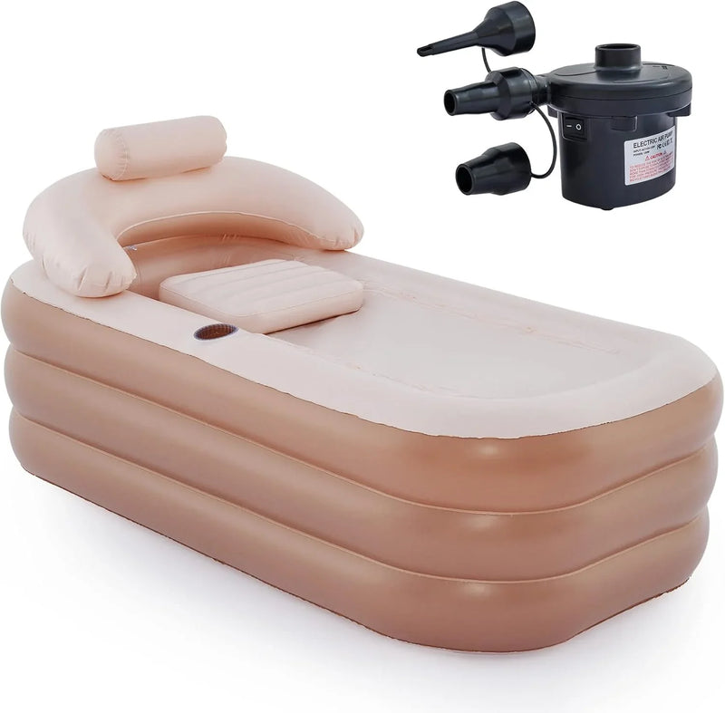 Inflatable Adult Bath Tub, Free-Standing Blow Up Bathtub with Foldable Portable Feature for Adult Spa with Electric Air Pump (High-Density PVC) Q0
