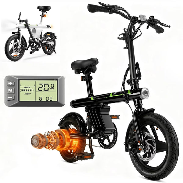 14 in Electric Bike for Adults,500W Folding E-Bike,Electric Commuter Mini Bikes,Electric Bicycles with 36V Removable Battery,Black W1