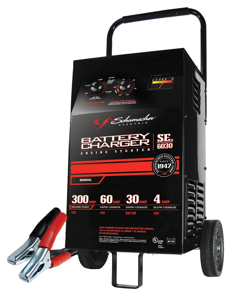Electric Wheeled Battery Charger and Engine Starter, SC1446, 2-in-1, manual timer control, 300 crank amps, 6 volts, 12 volts, for car, SUV, truck and Marine batteries I9